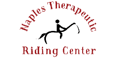 Logo of Maples Therapeutic Riding Center featuring a rider on a horse in red.