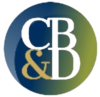 Logo with letters C, B, and ampersand in blue and yellow gradient circle.